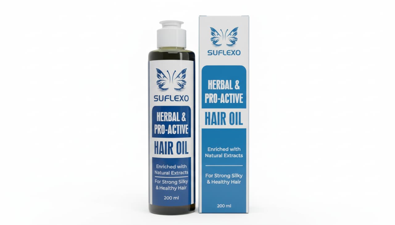 Suflexo Herbal & Pro-Active Hair Oil - Best Herbal Hair Oil in Pakistan for Strong Silky Hair 200ml